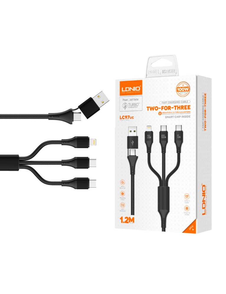 Cable USB 3 En 1 LDNIO LC97UC 1.2MT 100W