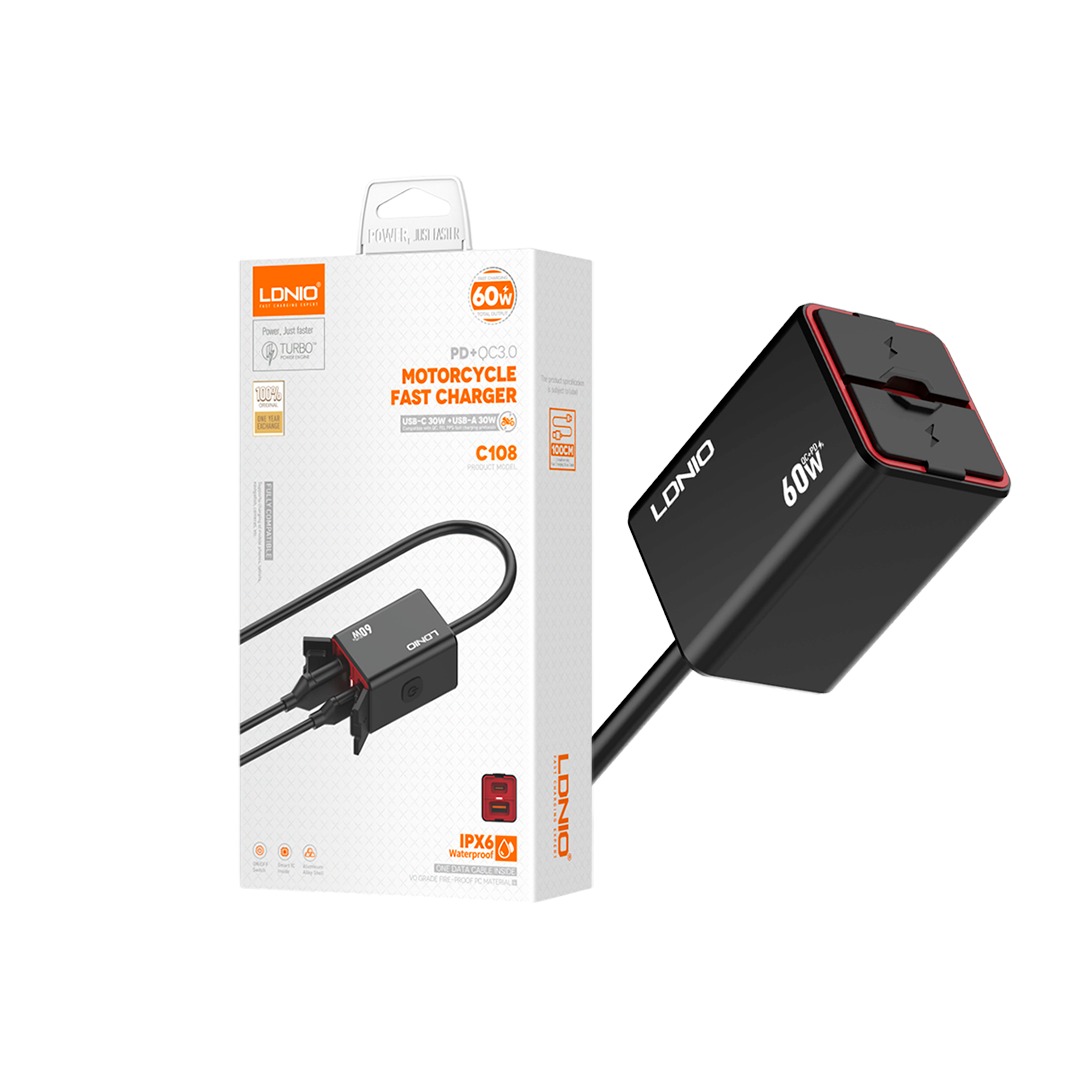 CARGADOR LDNIO MOTO C108 60W 2P USB+PD CON CABLE TIPO C