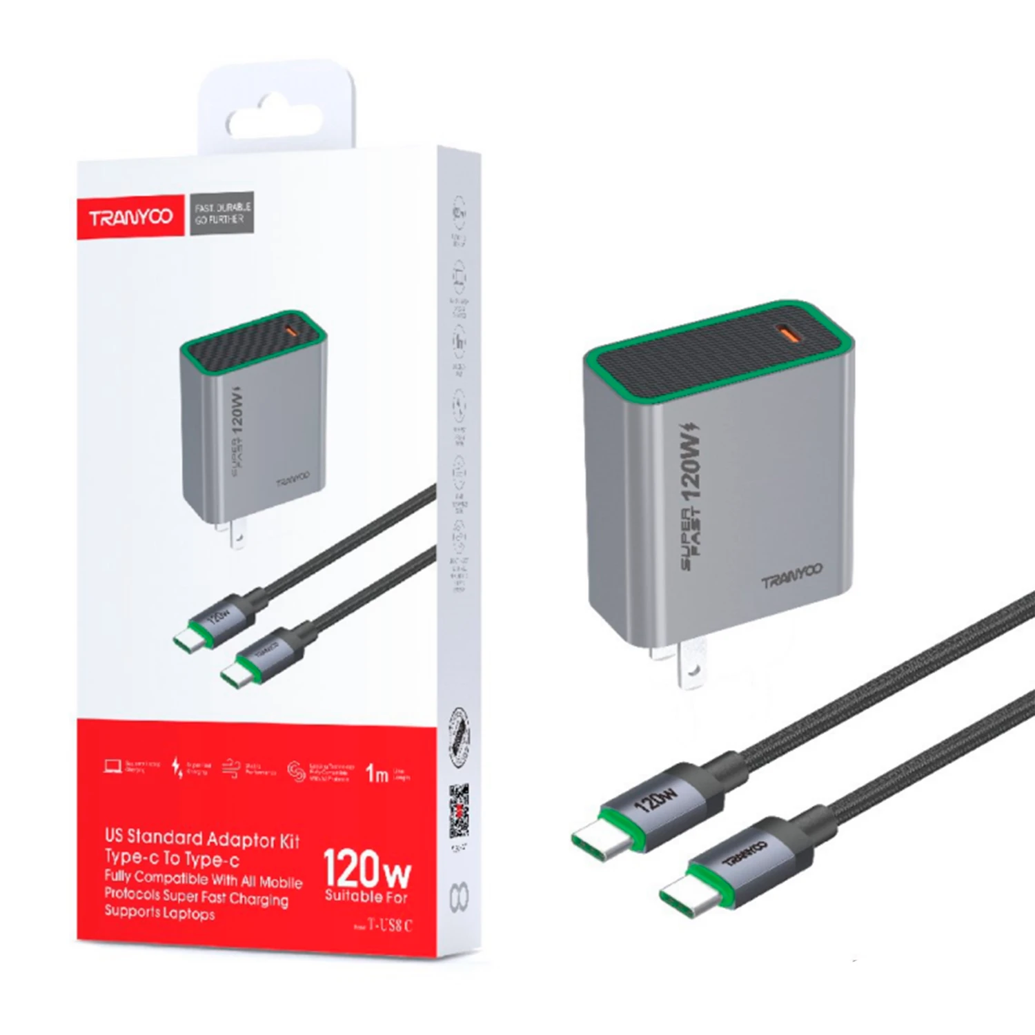 CARGADOR + CABLE TIPO-C A TIPO-C 1M 120W