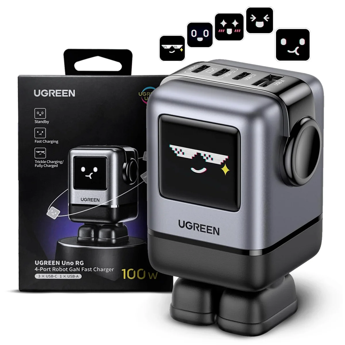 El cargador de tipo robot de 100W corresponde al modelo UGREEN Uno Charger 100W