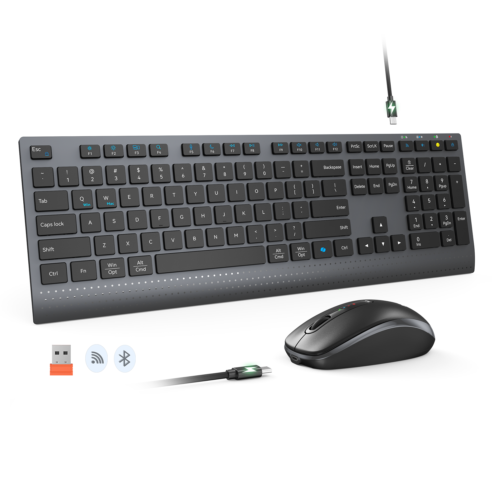 KIT TECLADO Y MOUSE MEETION C2000 INALAMBRICO RECARGABLE WIRELESS + BT NEGRO