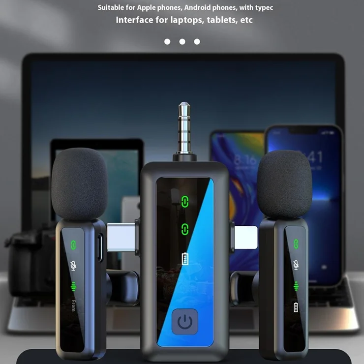 Micrófono inalámbrico de solapa 2.4G 3 en 1 con conector de 3.5 mm