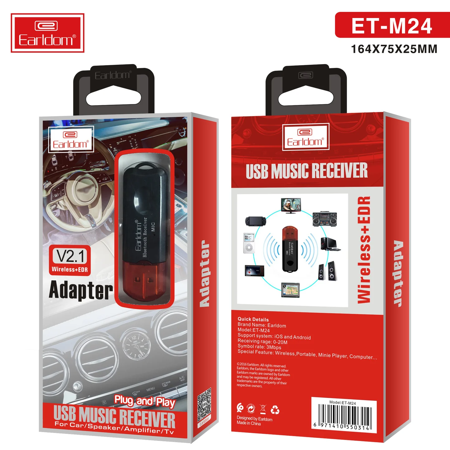 bluetooth earldom v5.0 usb music receiver ET-M24