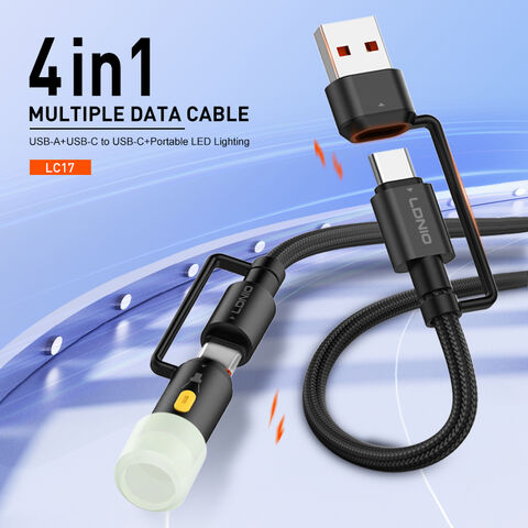 CABLE 4 EN 1 USB Y TIPOC A TIPOC Y LINTERNA LED 65W