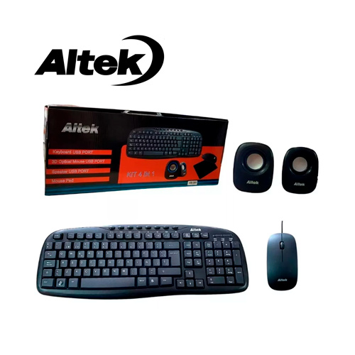 Kit Teclado + Mouse + Parlantes + Pad Mouse Kit Altek Usb