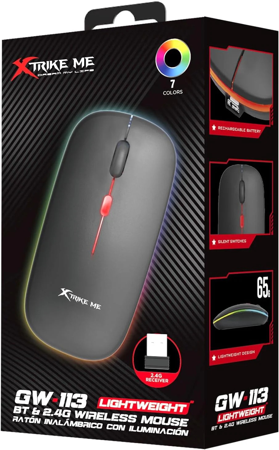 MOUSE GAMING XTRIKE ME GW-113 INALAMBRICO BT + 2.4G RGB