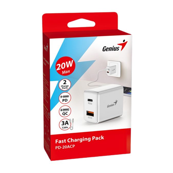 Cargador Genius PD-20AC 20W USB-C y USB-A