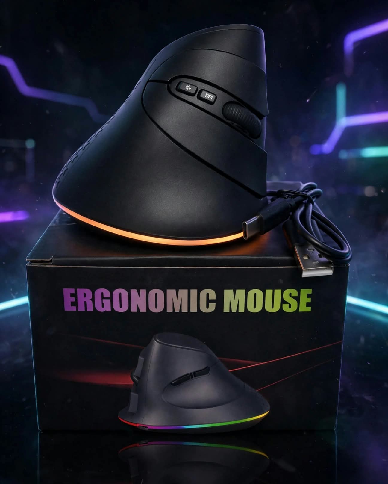 Mouse Ergonómico Vertical Inalámbrico con Luces RGB