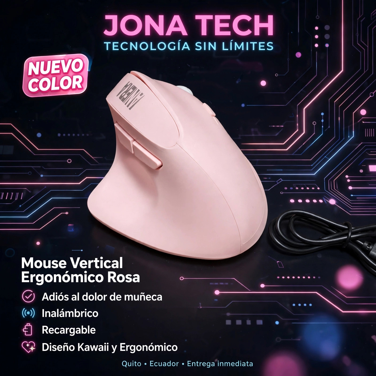 Mouse Vertical Ergonómico Inalámbrico Rosa