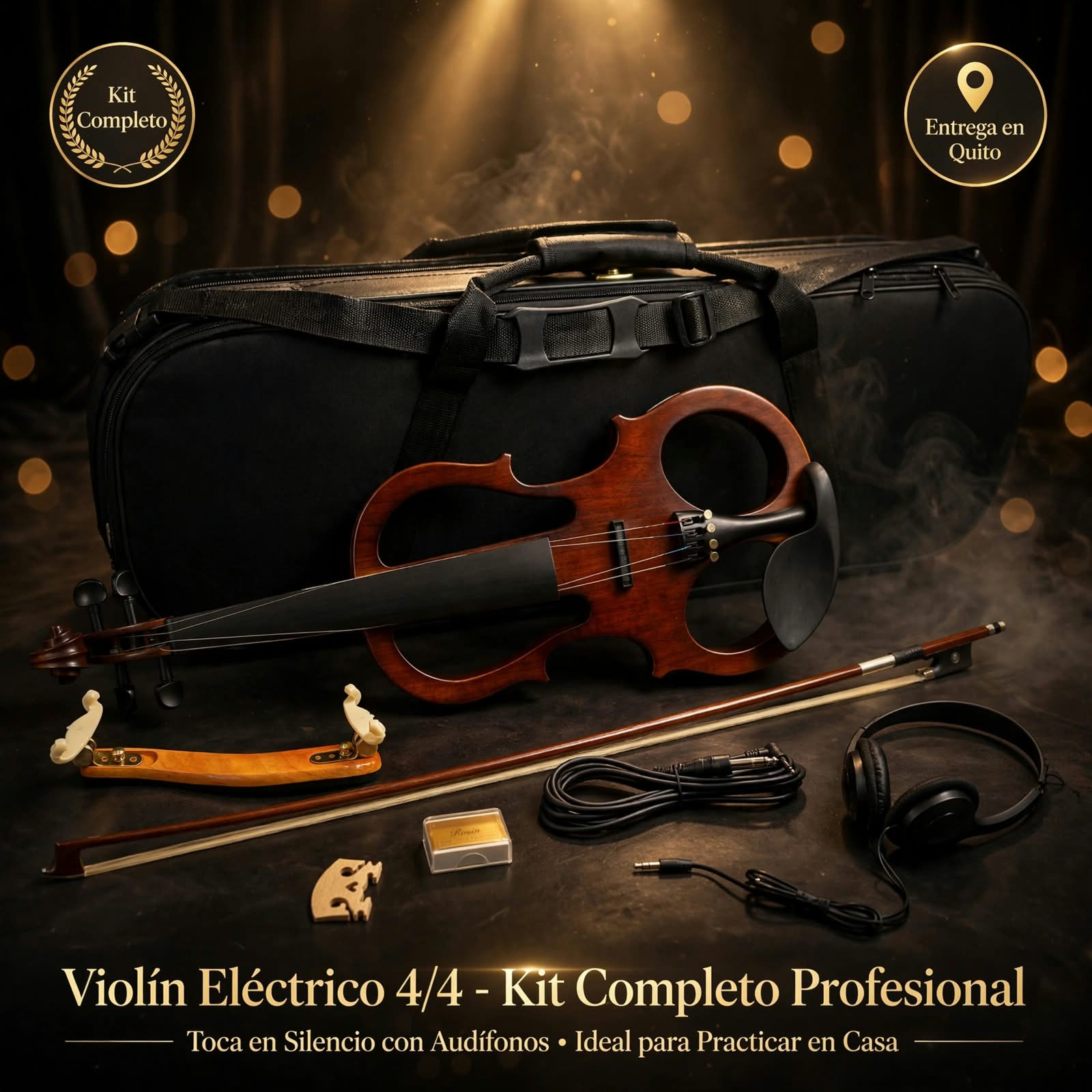 Violín Eléctrico 4/4 Kit Completo Profesional con Audífonos
