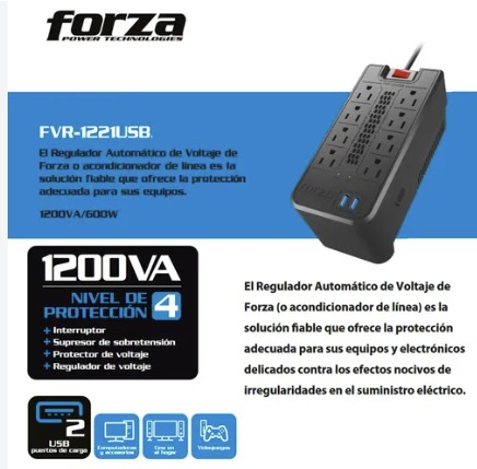 Regulador Automático de Voltaje Forza FVR-1221USB