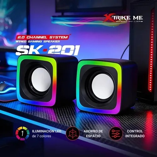 Parlantes Gamer Xtrike Me SK-201 RGB 2.0 - 7 Colores LED