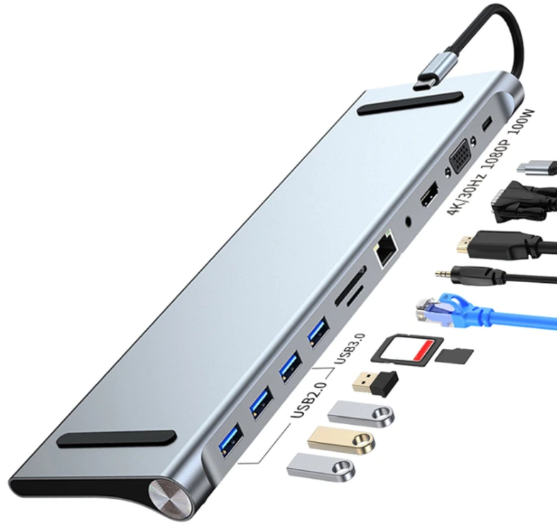 ADAPTADOR TIPO C 11 EN 1 4P USB3.0-RJ45-HDMI-VGA-MSD-SD