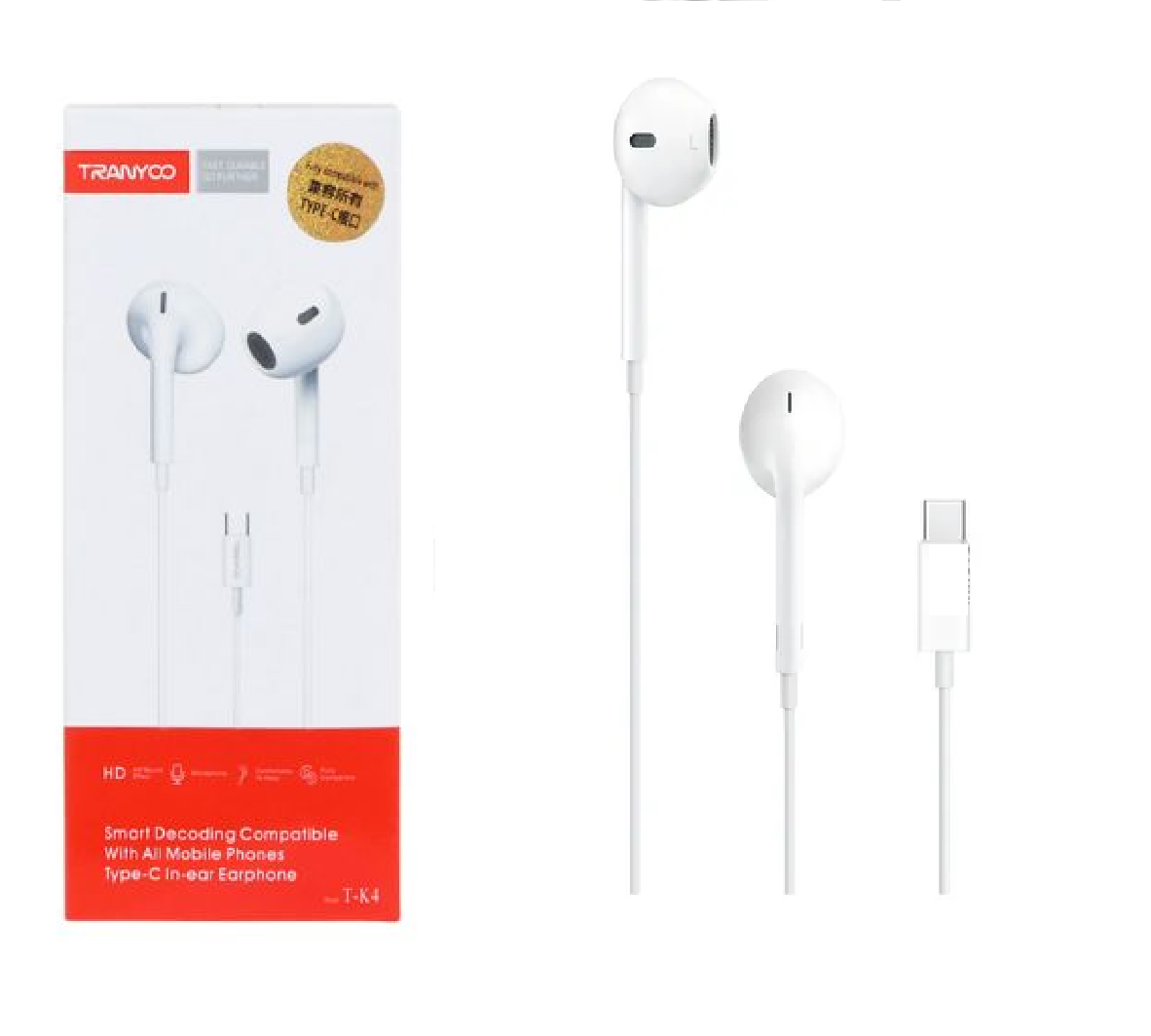 AURICULAR TRANYOO T-K4 TIPO AIRPOD CON MICROFONO CX:TIPO-C