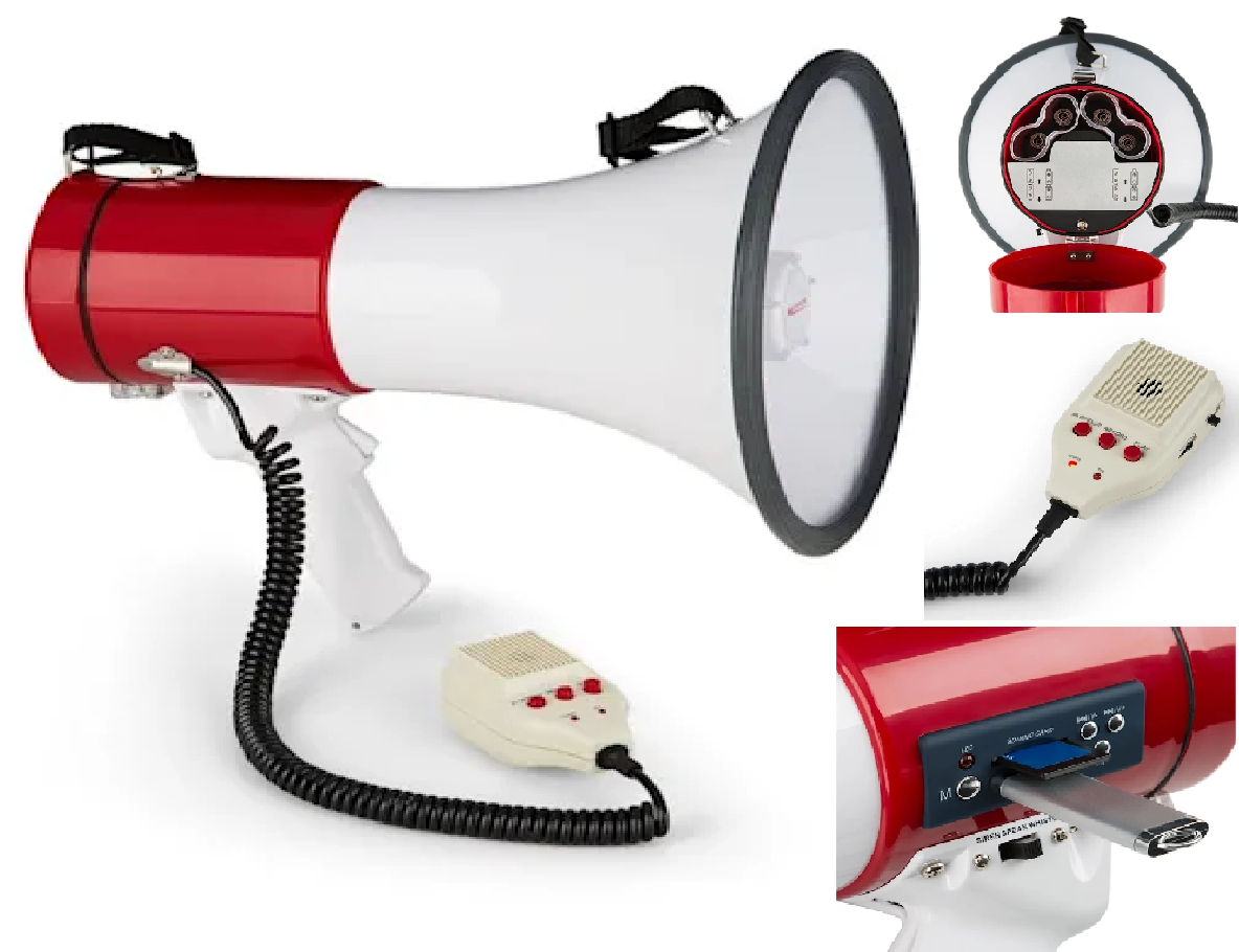 MEGAFONO USB 25W A 1200W ROJO