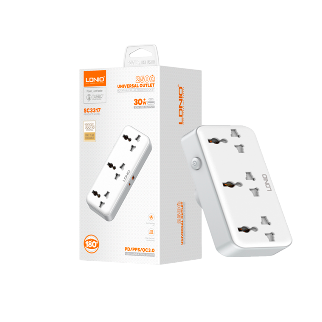 CORTAPICOS LDNIO SC3317 30W 2P 1USB+1PD + 3TOMAS