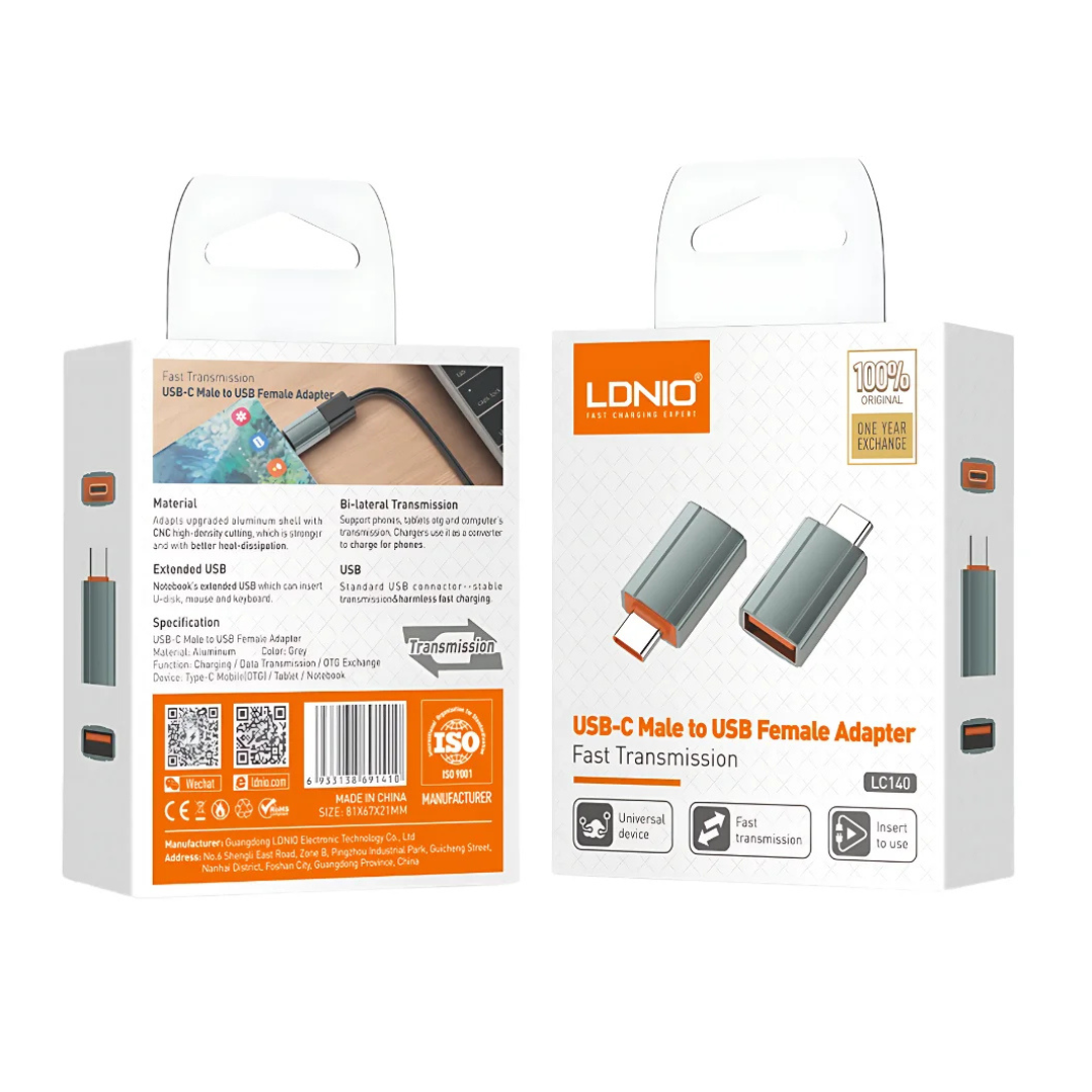 Adaptador LDNIO LC140 USB-C Macho a USB-A Hembra