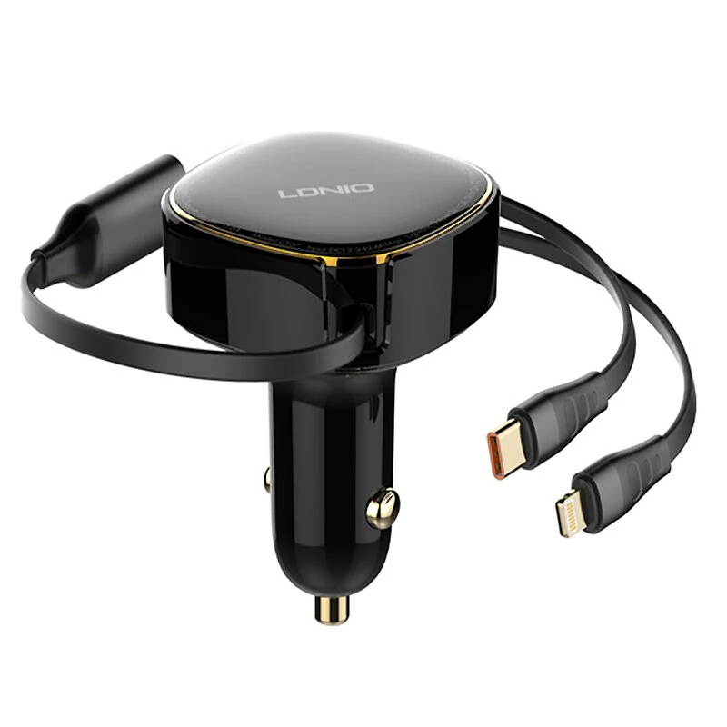 Cargador Para Auto Modelo C107 QC3.0 Con Cable Tipo C Y Lightning